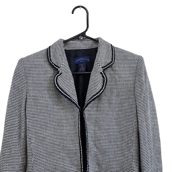 Charter Club Long Sleeve Collared Blazer Black White Houndstooth Tweed Size 4P - Picture 3 of 7